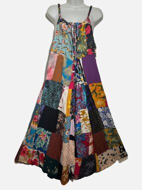 Nwt FUNKY STUFF corset hippie patch boho rayon tank pocket DRESS XL